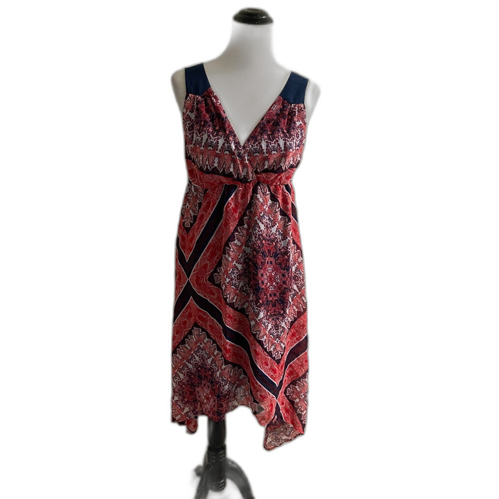 Motherhood Summer Dress Maternity Boho Handkerchief Hem Red Shear Lined SIZE PS
